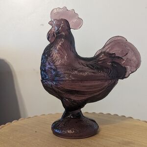 Amethyst Depression Glass Rooster Candy Dish
